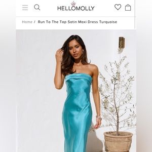 Hello Molly Run To The Top Satin Maxi Dress Turquoise